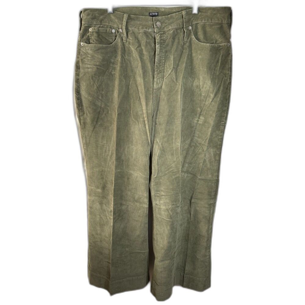 J.Crew Women’s Size 35 Olive Green Wide Leg Corduroy Pants High Rise Stretch
